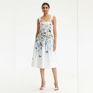 □$2,290 NEW OSCAR DE LA RENTA BLUE BUTTERFLY DIP-DYE MIDI DRESS US 6